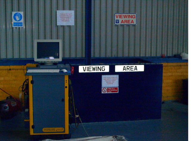 The customer viewing area beside the MOT testing equipment